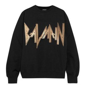 Balmain Black Cotton Crewneck Logo Pullover Sweatshirt Size 34